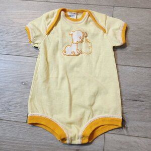 Vtg Baby Infant Yellow Orange Embroidered Puppy Dog Bodysuit One Piece Sz 6 mos